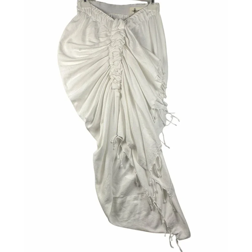 Just Bee Queen Tulum White Madi Ruched Wrap Skirt With Fringe Sz M Boho Resort - Picture 3 of 15